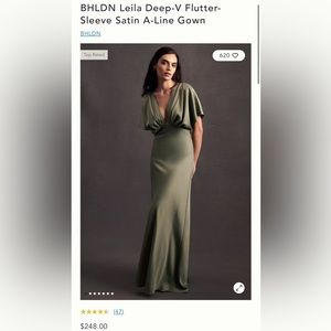 BHLDN Deep-V Flutter Sleeve Satin Dress